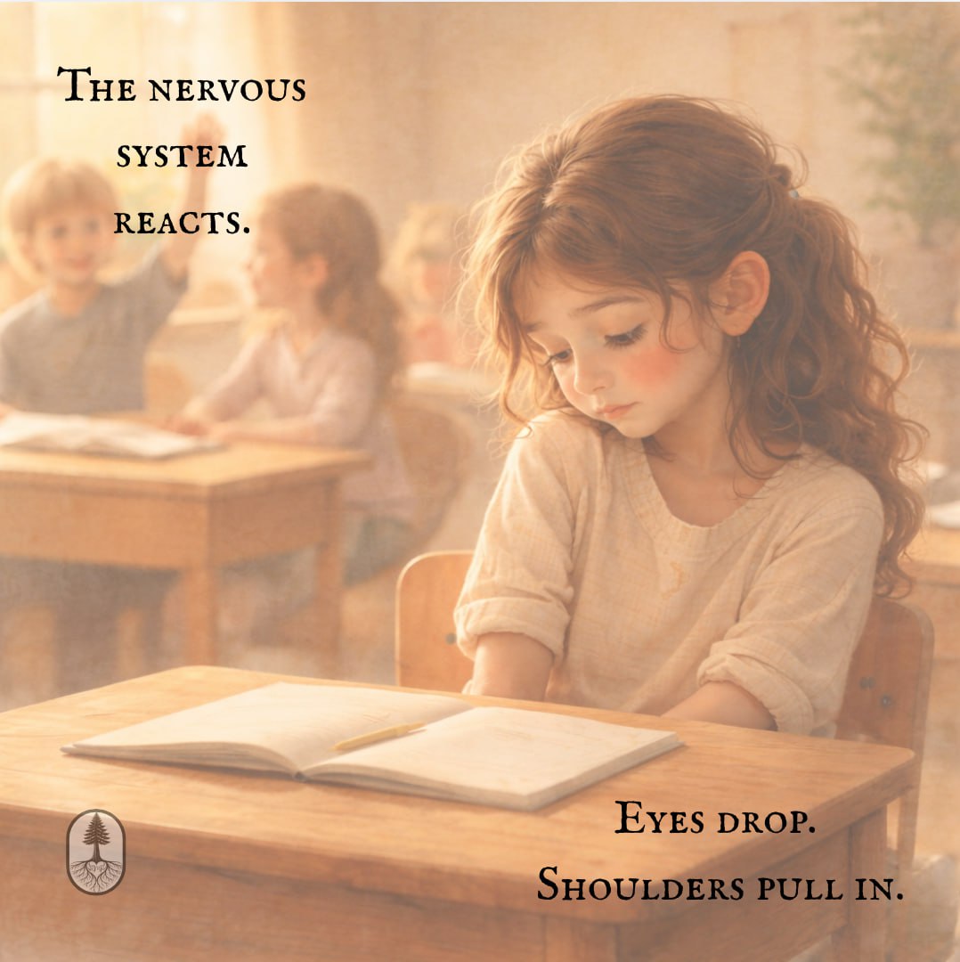 The nervous system reacts. Eyes drop. Shoulders pull in.